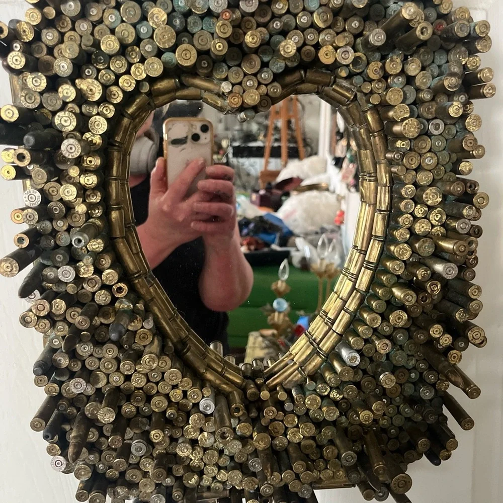 Gold Heart-Shaped Bullet Casing Wall Mirror